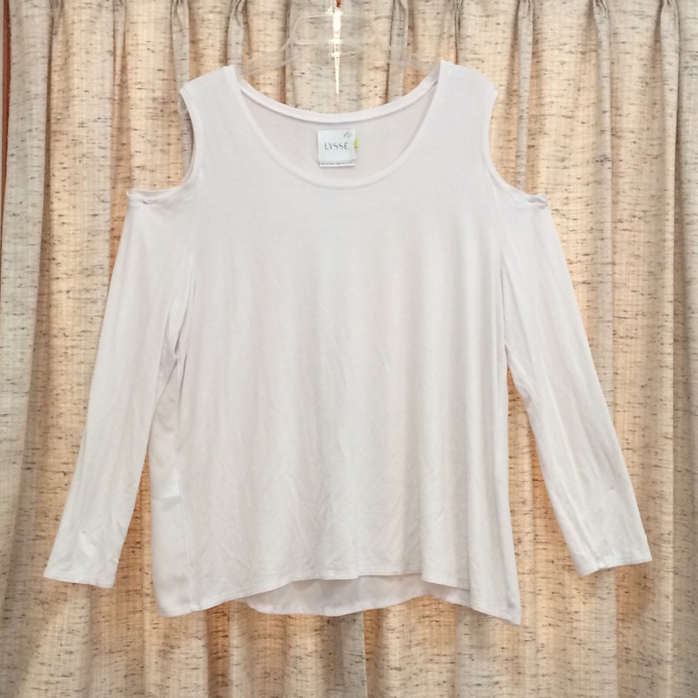 Lysse Women’s White Cold Shoulder Mixed Material Long Sleeve Shirt - XL